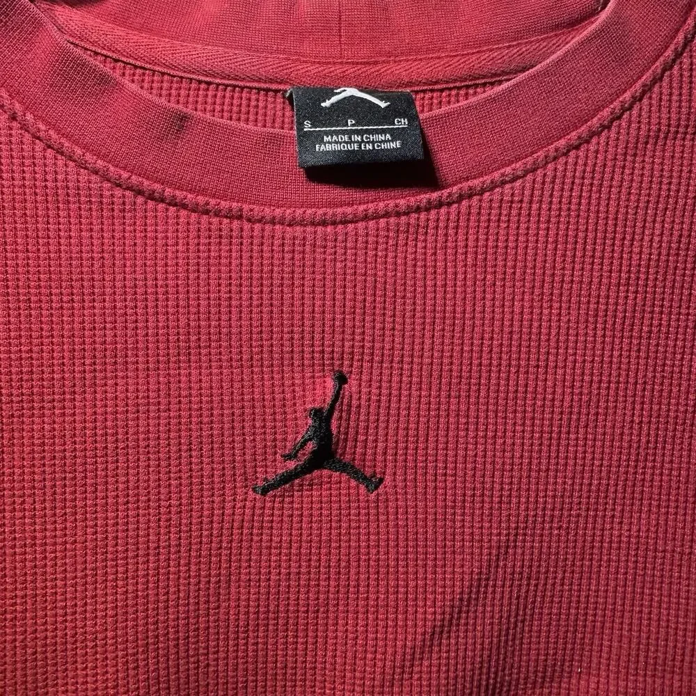 Jordan Thermal Shirt Mens Small Red Waffle Knit Jumpman Long Sleeve Athletic Gym